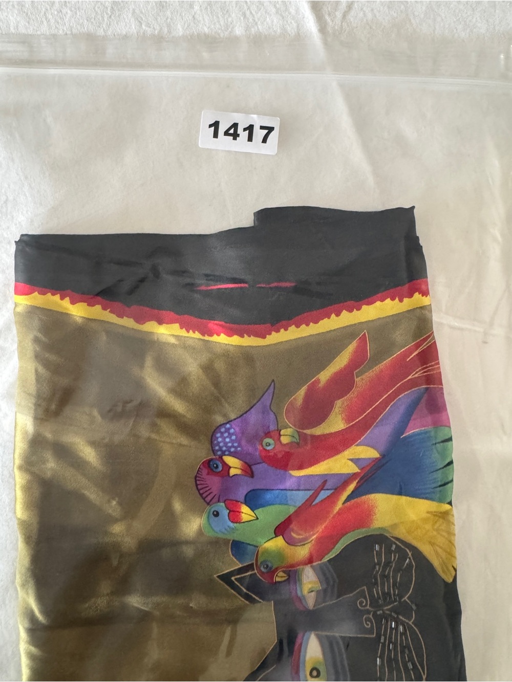 Vintage Laurel Burch Black Cat Parrot Silk Scarf Multicolor Art Wear Collectible - Picture 16 of 16
